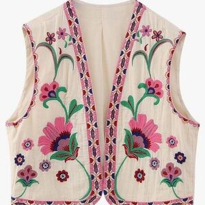 Embroidered Cropped Floral Vest